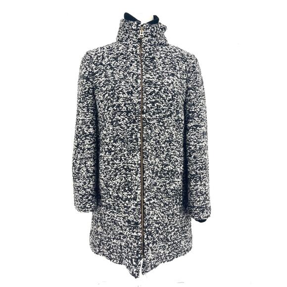 J Crew Coat Italian Wool Lodge Tweed Zip Up in Boucle Speckled Black White 6P‎ - Picture 3 of 12